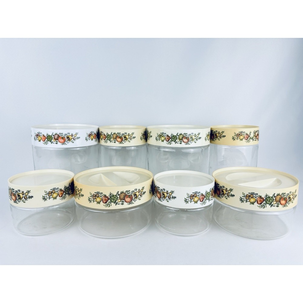 Vintage PYREX Spice of Life 8 Glass See N Store Stackable Canister Set W Lids